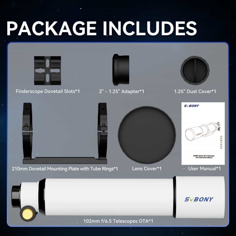 SVBONY SV48P 102mm Achromatic Telescope Refractor with 2.5" RAP Dual-Speed Focusing & Dovetail Mounting Plate