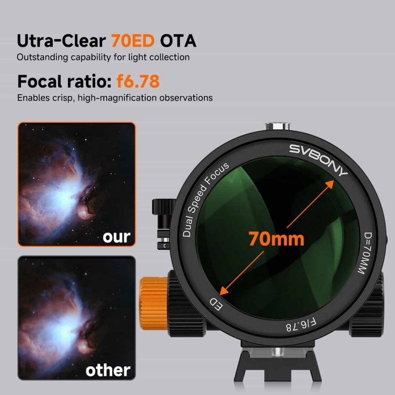 SVBONY SV503 70mm Upgraded f/6.78 Quadruplet 2-Element ED Flatfield Refractor Telescope
